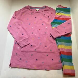 Mini Boden Tunic Star Sweatshirt & Rainbow Striped Leggings Outfit